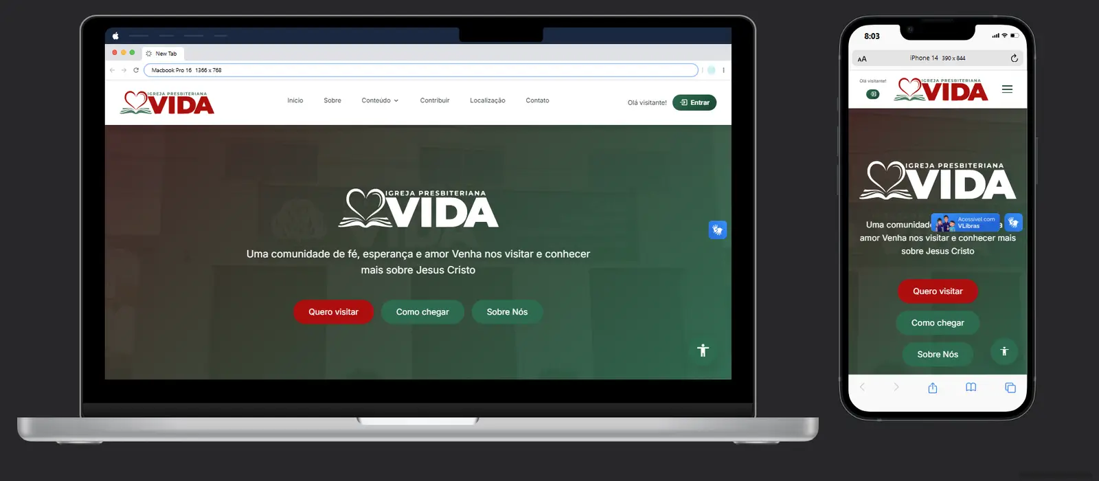Captura de pantalla de IPVida, portal de la Iglesia Presbiteriana Vida