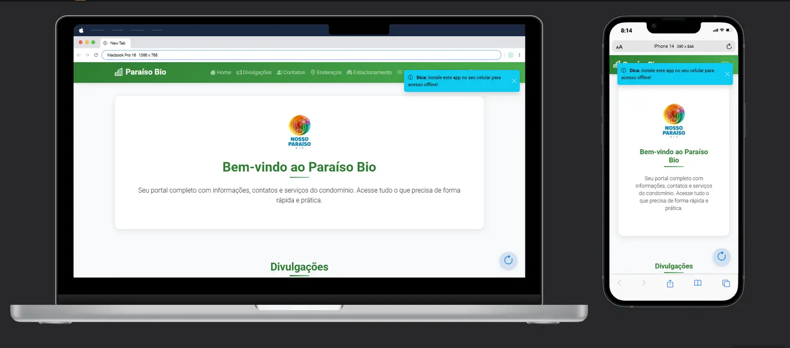 Captura de pantalla de Paraíso Bio, portal